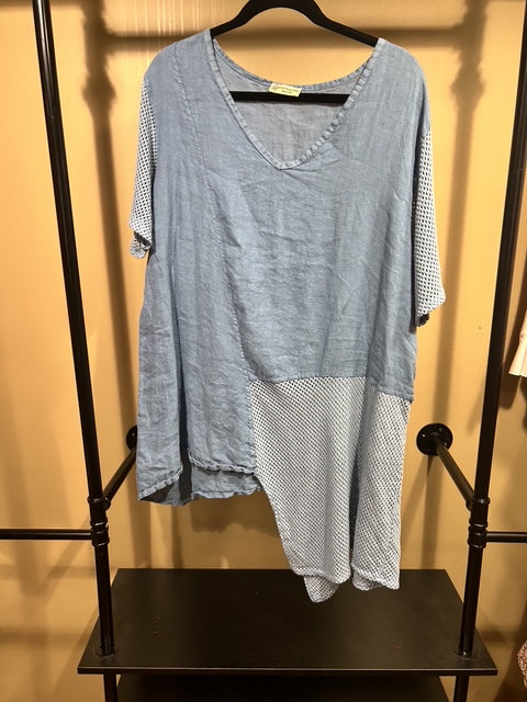 Blue Made in Italy  100% Linen  Asymmetrical Top, L