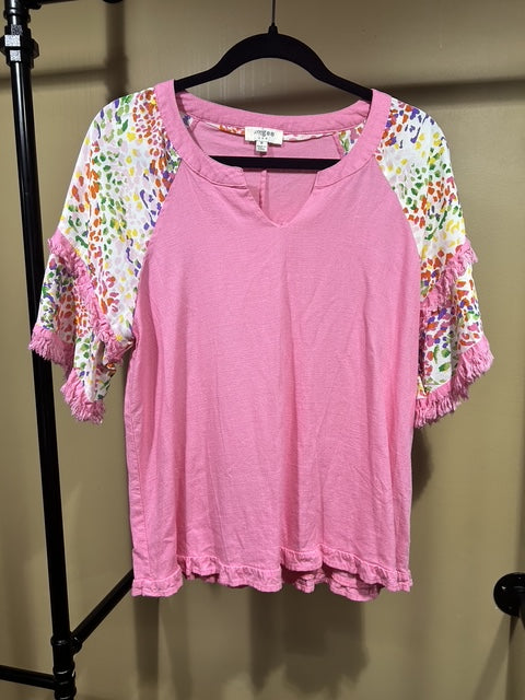 Pink Umgee Linen-Blend Top, M