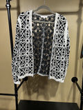 Black and White Solitaire Crocheted Cardigan, L