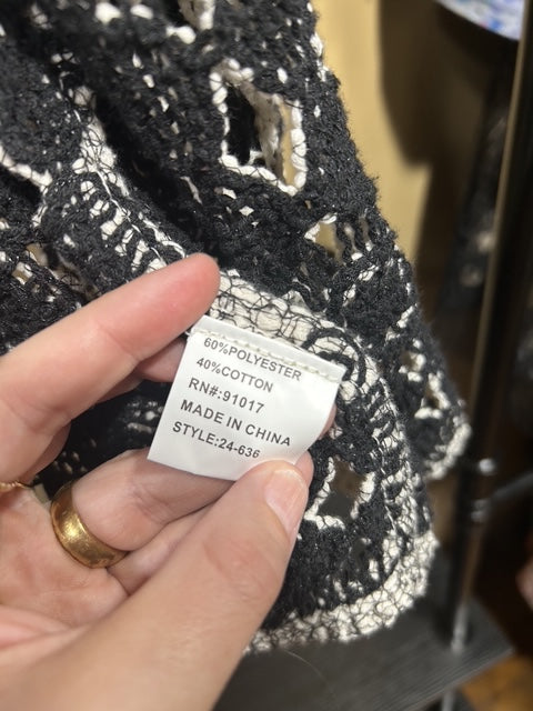 Black and White Solitaire Crocheted Cardigan, L