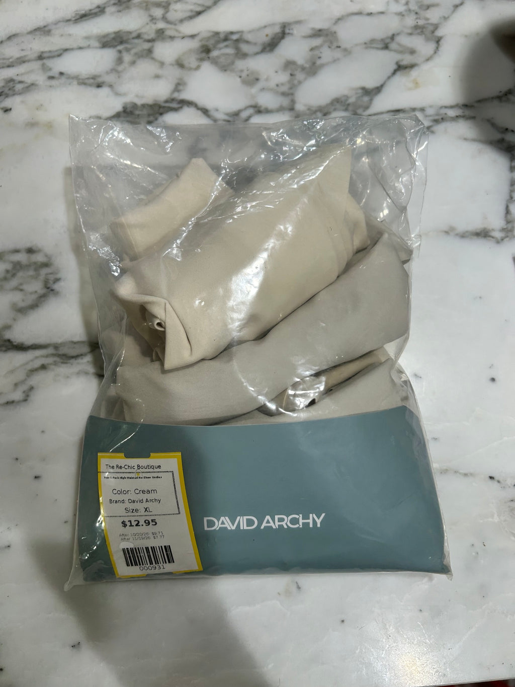 Cream David Archy New  5-Pack High-Waisted No-Show Undies, XL