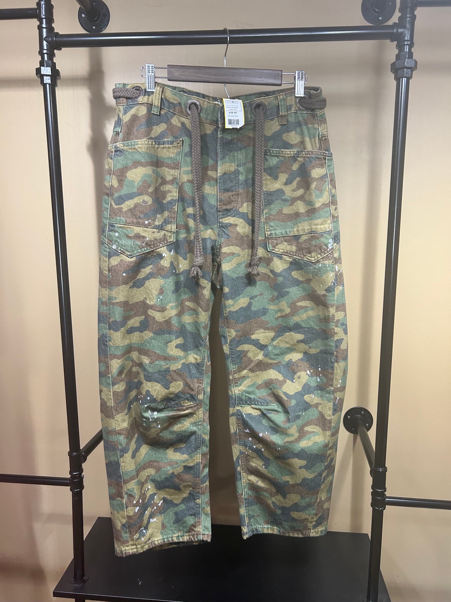 Camo Paint Splatter Free People $168 Low-Slung Barrel Jeans, 29