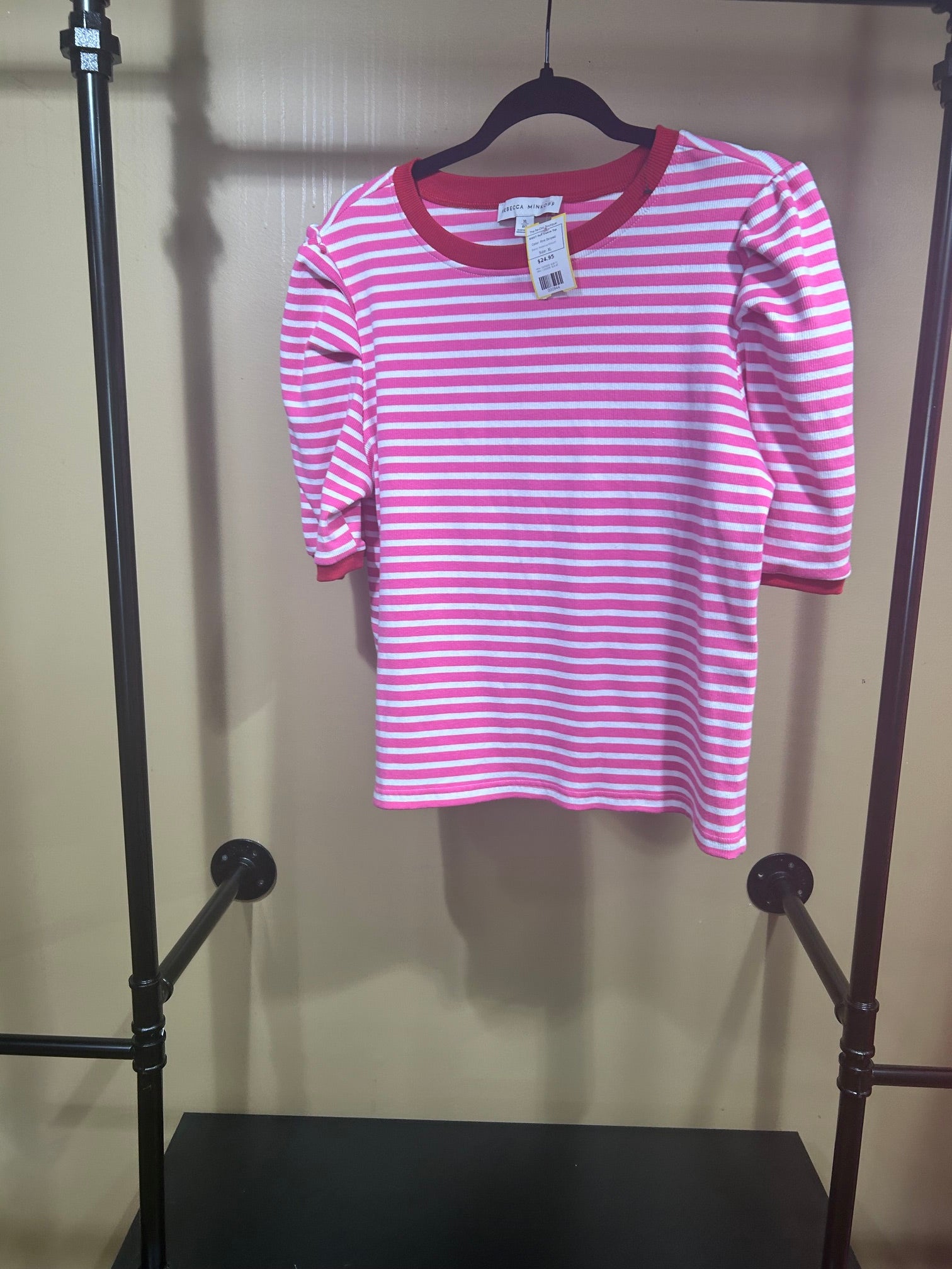 Pink Striped Rebecca Minkoff NWOT Puff Sleeve Top, XL