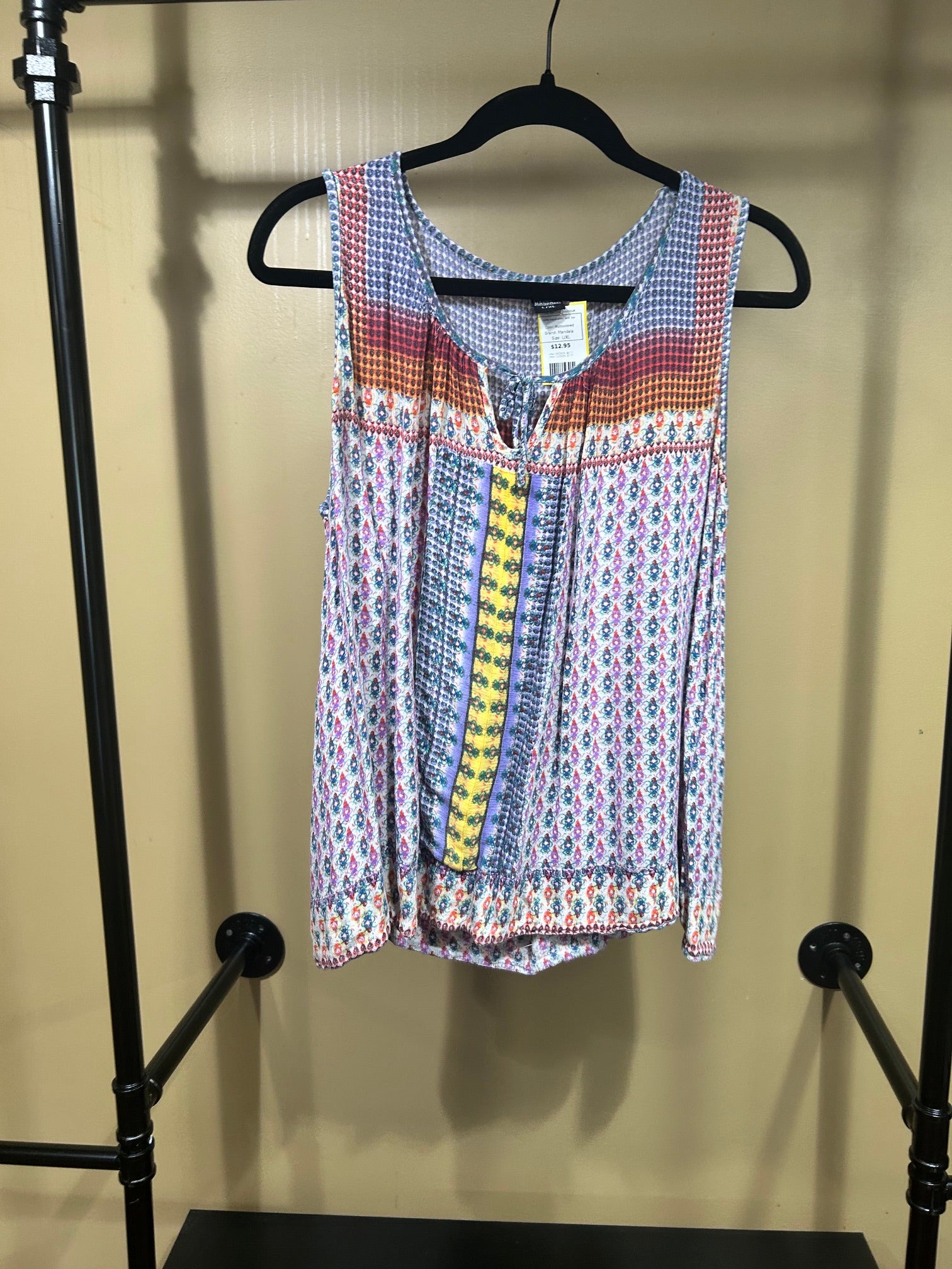 Multicolored Mandala 100% Rayon Boho Tank Top, L/XL