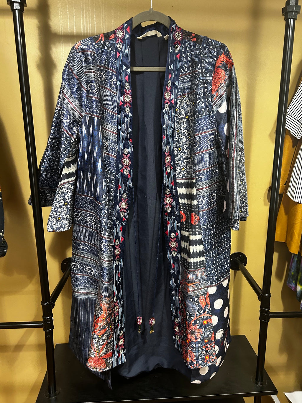 Black Floral Print Soft Surroundings $198 Patchwork Kimono Duster, L