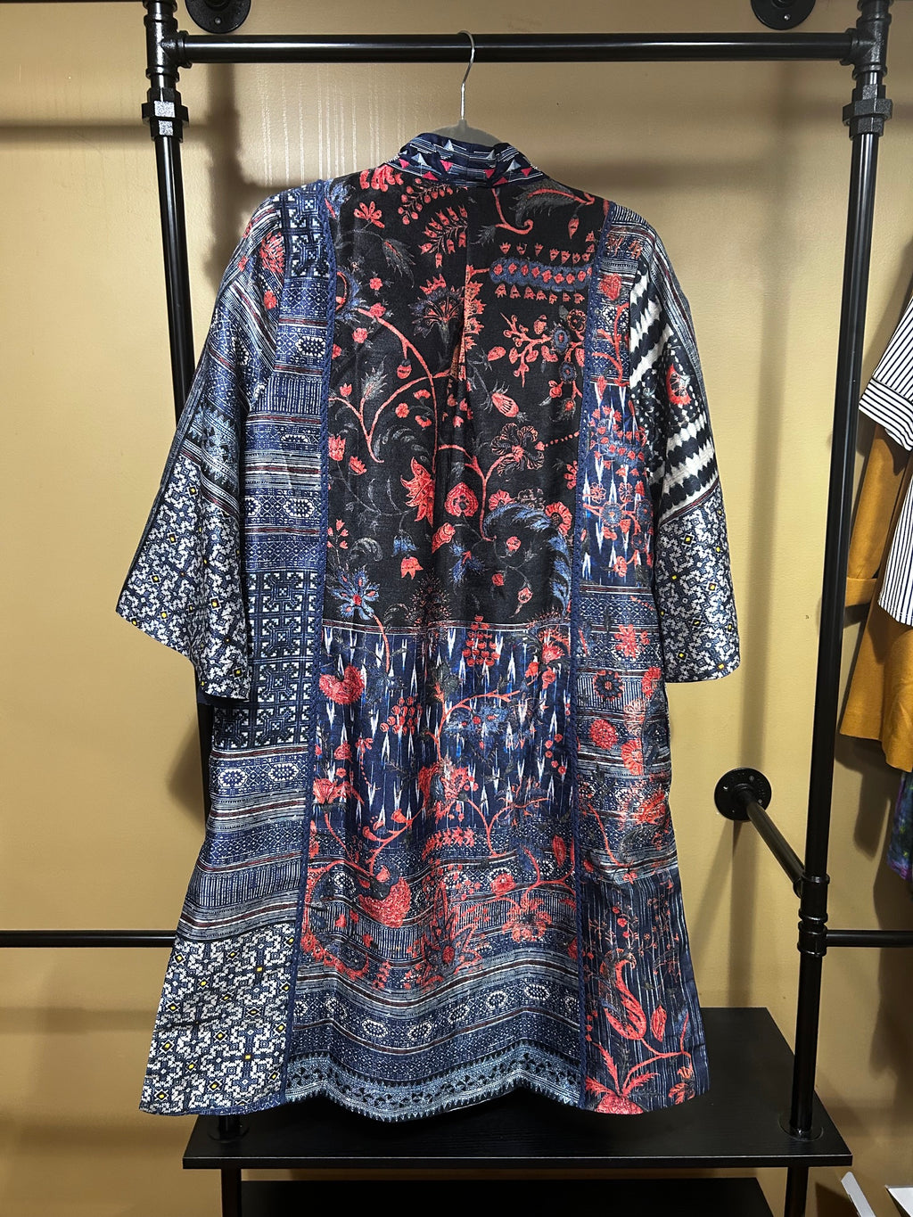 Black Floral Print Soft Surroundings $198 Patchwork Kimono Duster, L