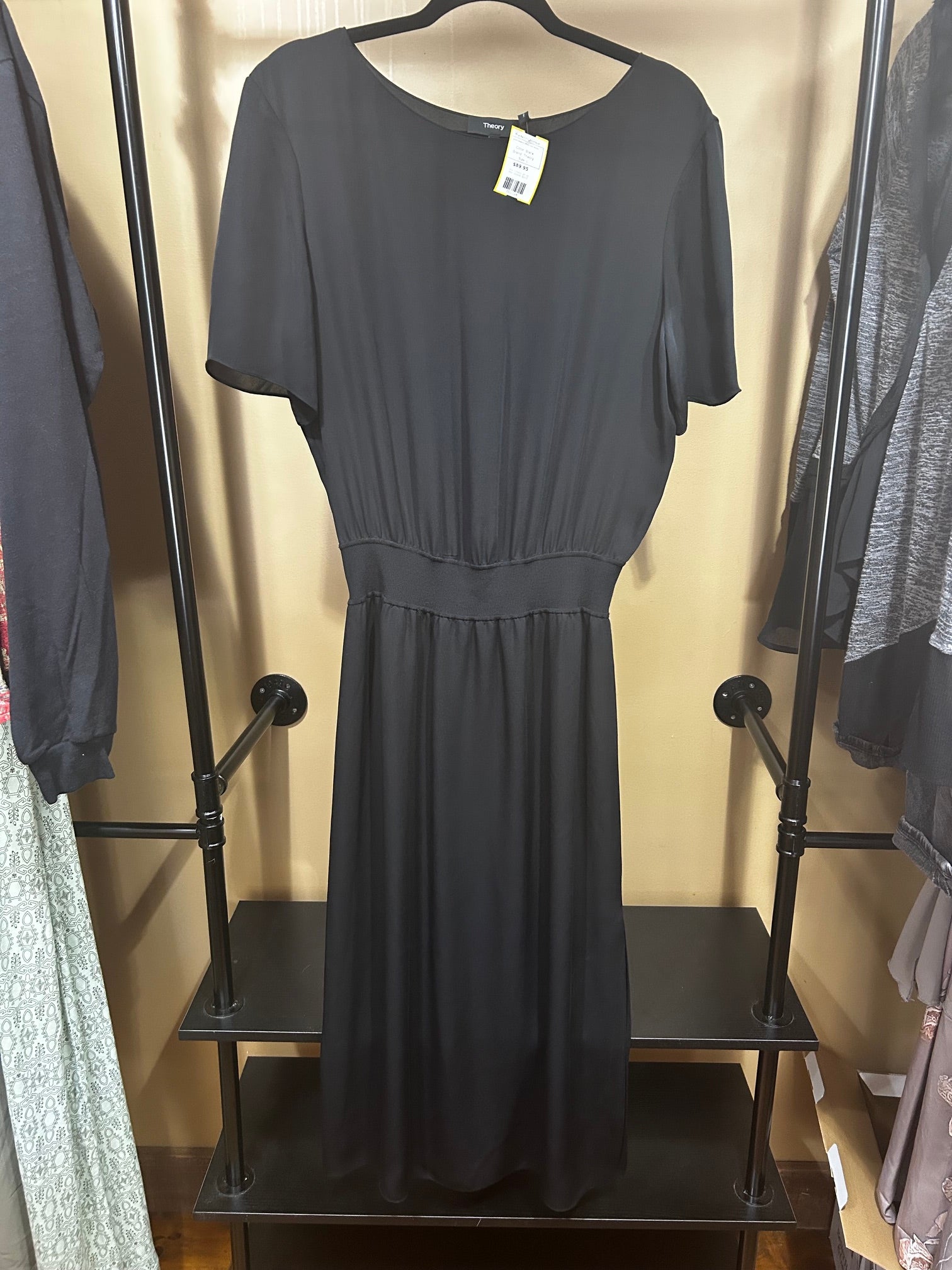Black Theory $395 Ribbed Waist Silk Dress, L