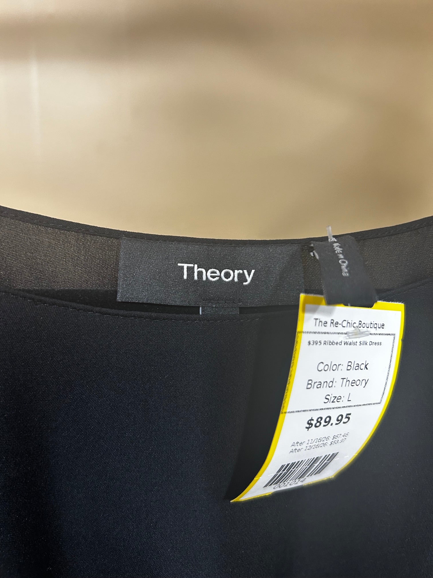 Black Theory $395 Ribbed Waist Silk Dress, L