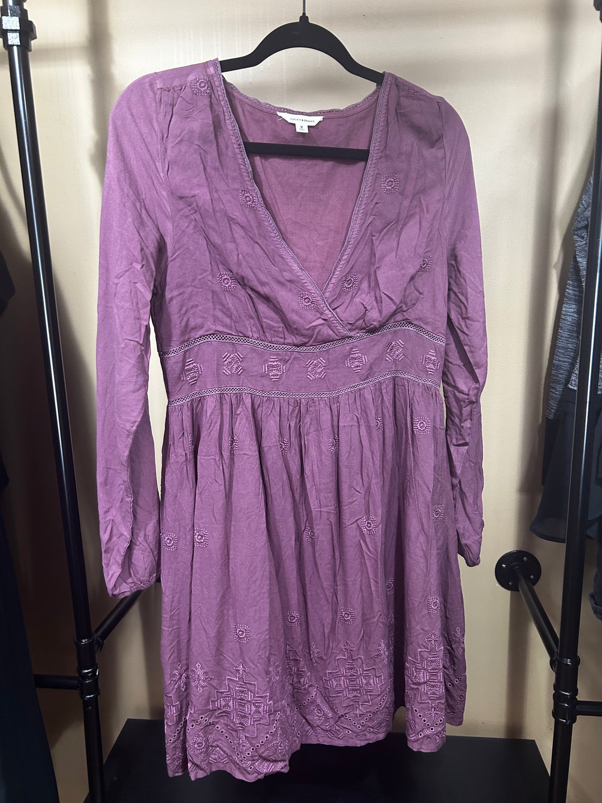 Burgundy Lucky NWT $149 Viscose/Cotton Cutwork Mini Dress, M