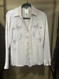 Cream Express Embroidered Lace Button Down, S
