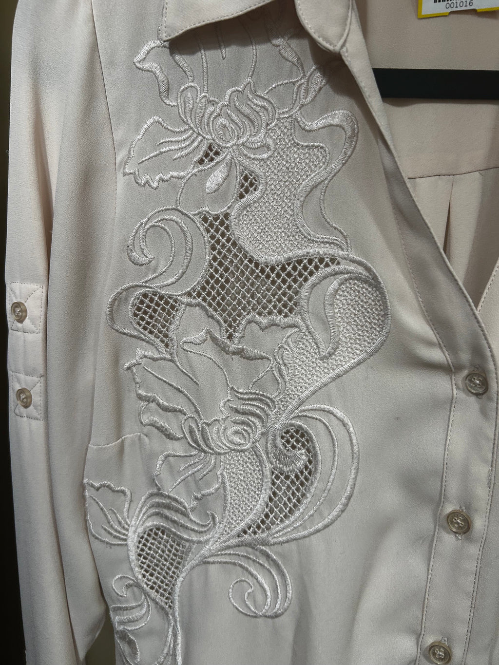 Cream Express Embroidered Lace Button Down, S