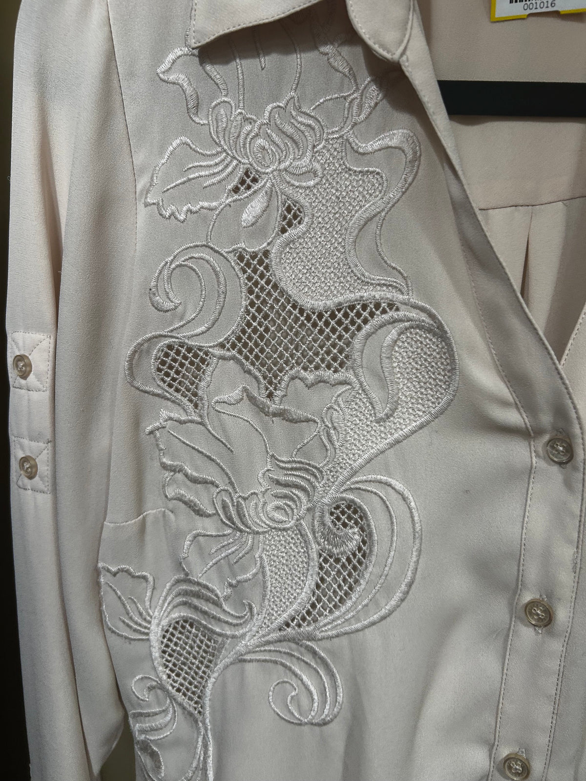 Cream Express Embroidered Lace Button Down, S