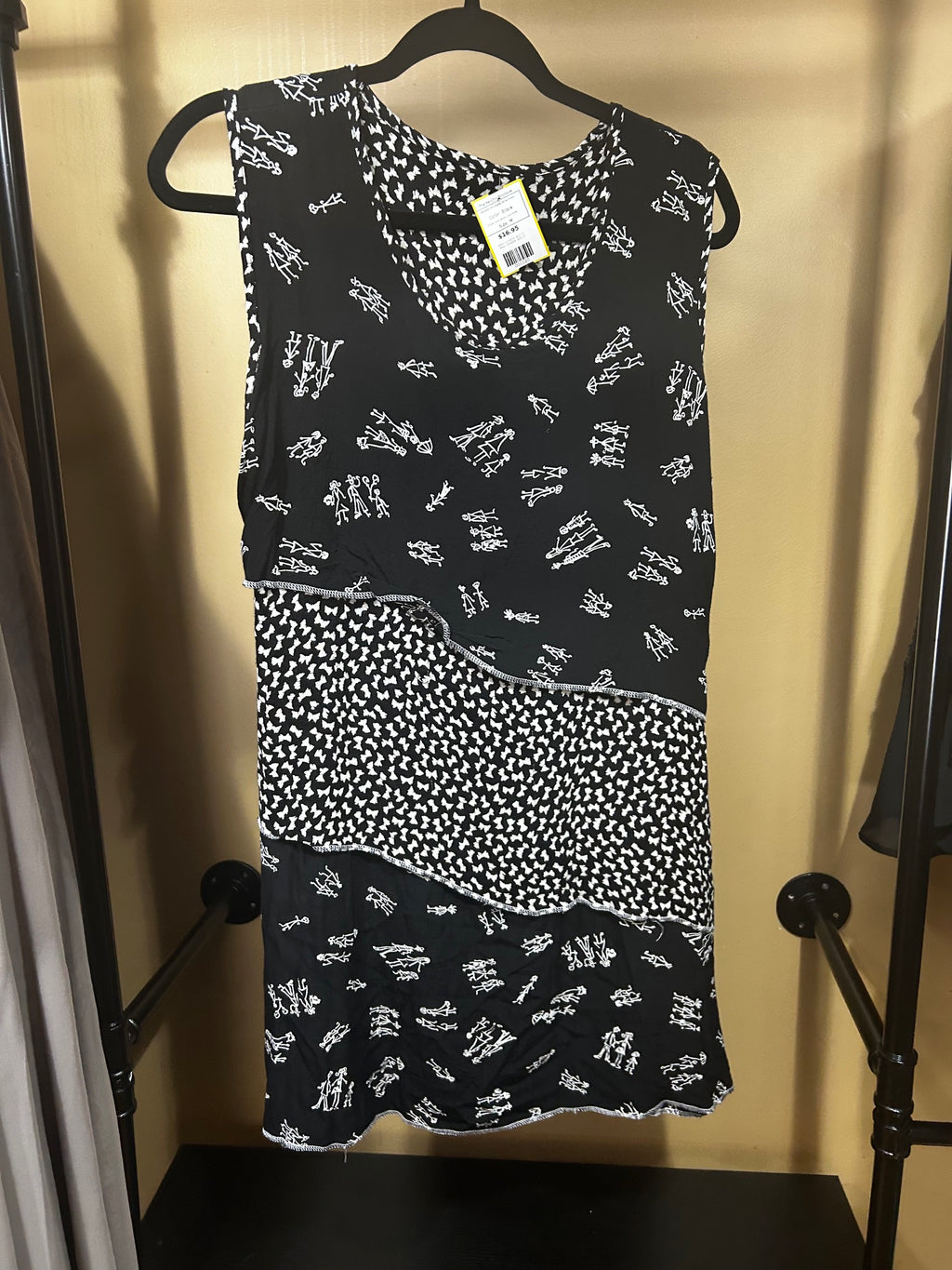 Black  Love Letters Love Notes VINTAGE 90's Rayon  Artsy Dress, M