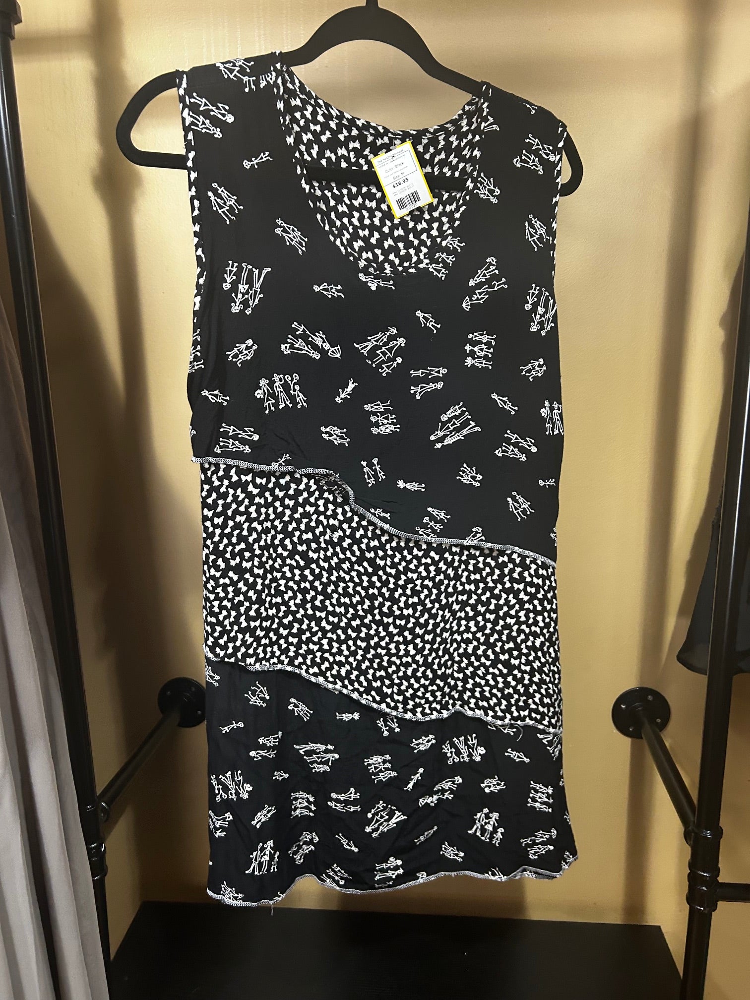 Black  Love Letters Love Notes VINTAGE 90's Rayon  Artsy Dress, M
