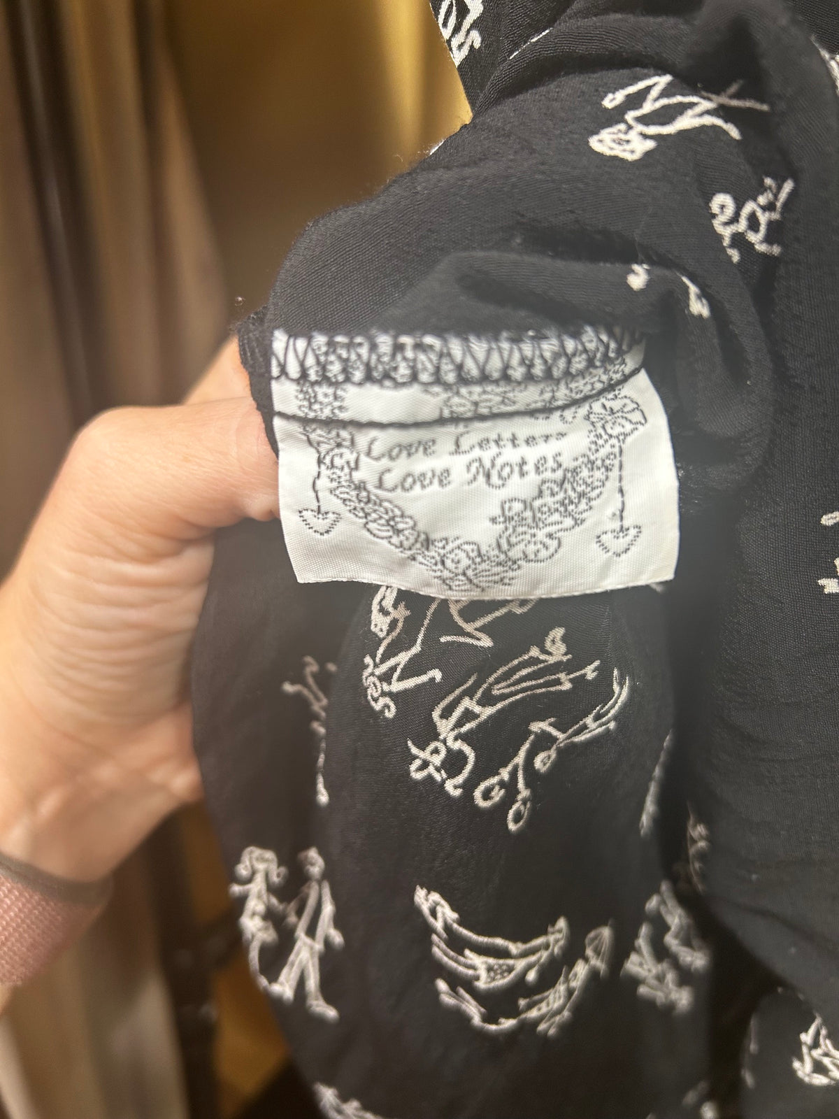 Black  Love Letters Love Notes VINTAGE 90's Rayon  Artsy Dress, M