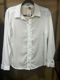 White NYDJ Long-Sleeve Ruffle Front Shirt, M