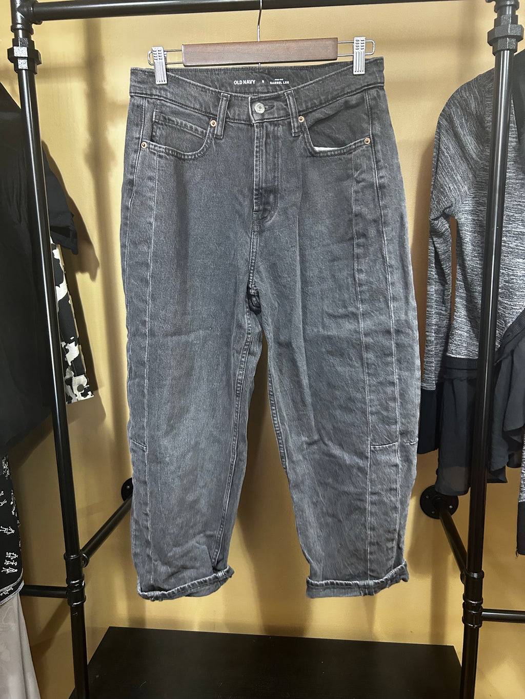 Faded Black Old Navy High-Rise Barrel Leg Jeans, 8