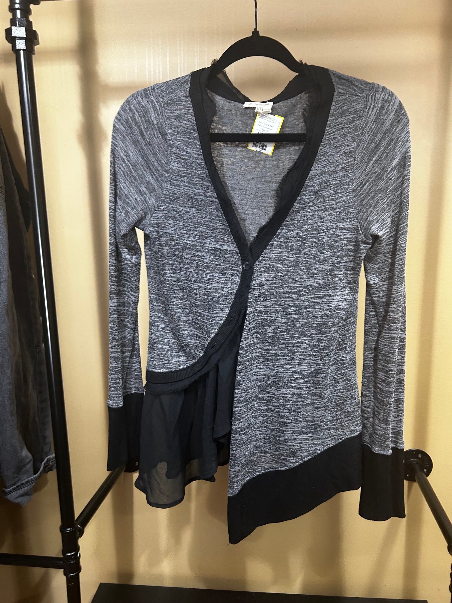 Gray & Black Anthropologie $98 Boho "Askew" Ruffle Cardigan, M