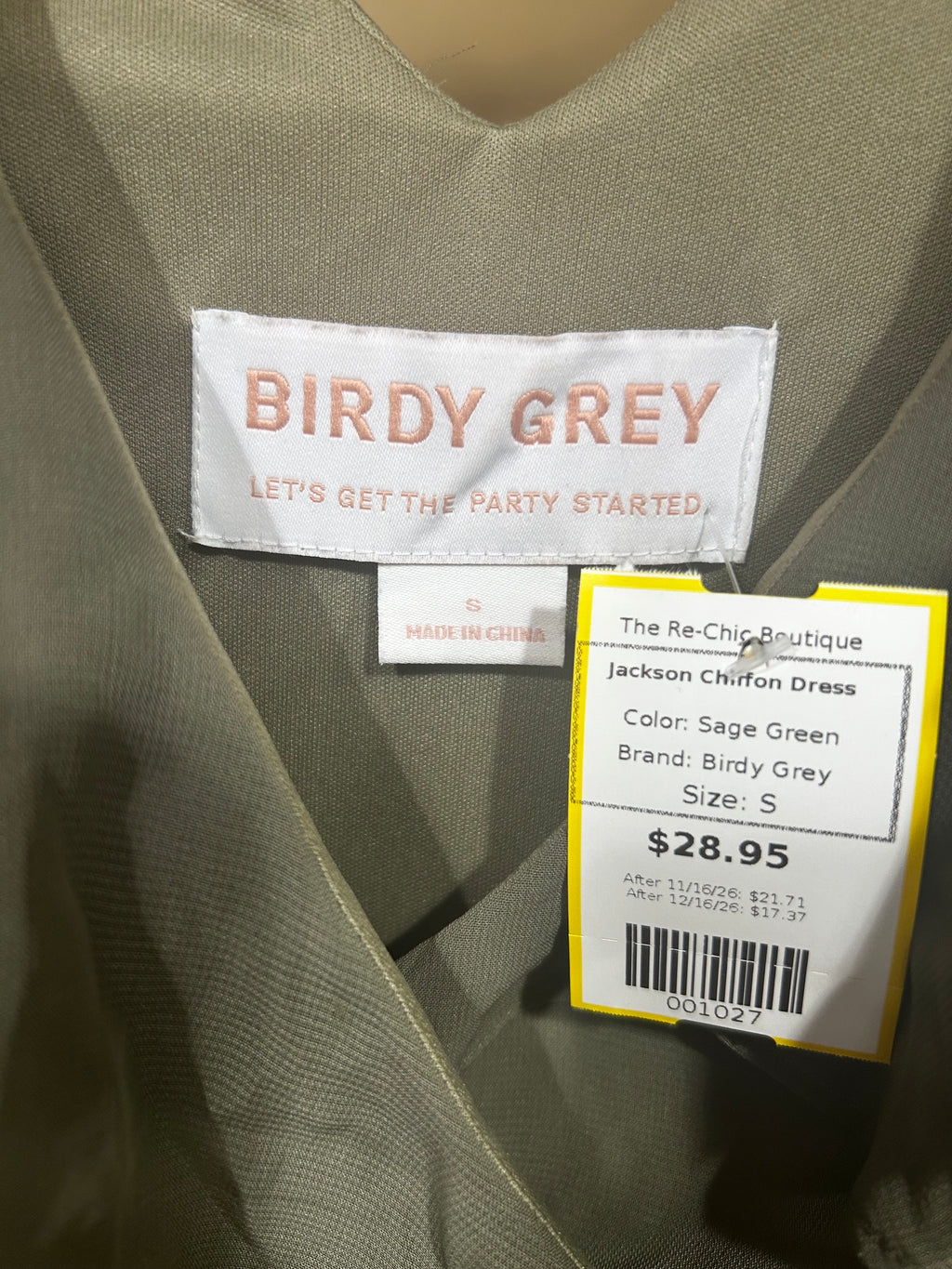 Sage Green Birdy Grey Jackson Chiffon Dress, S