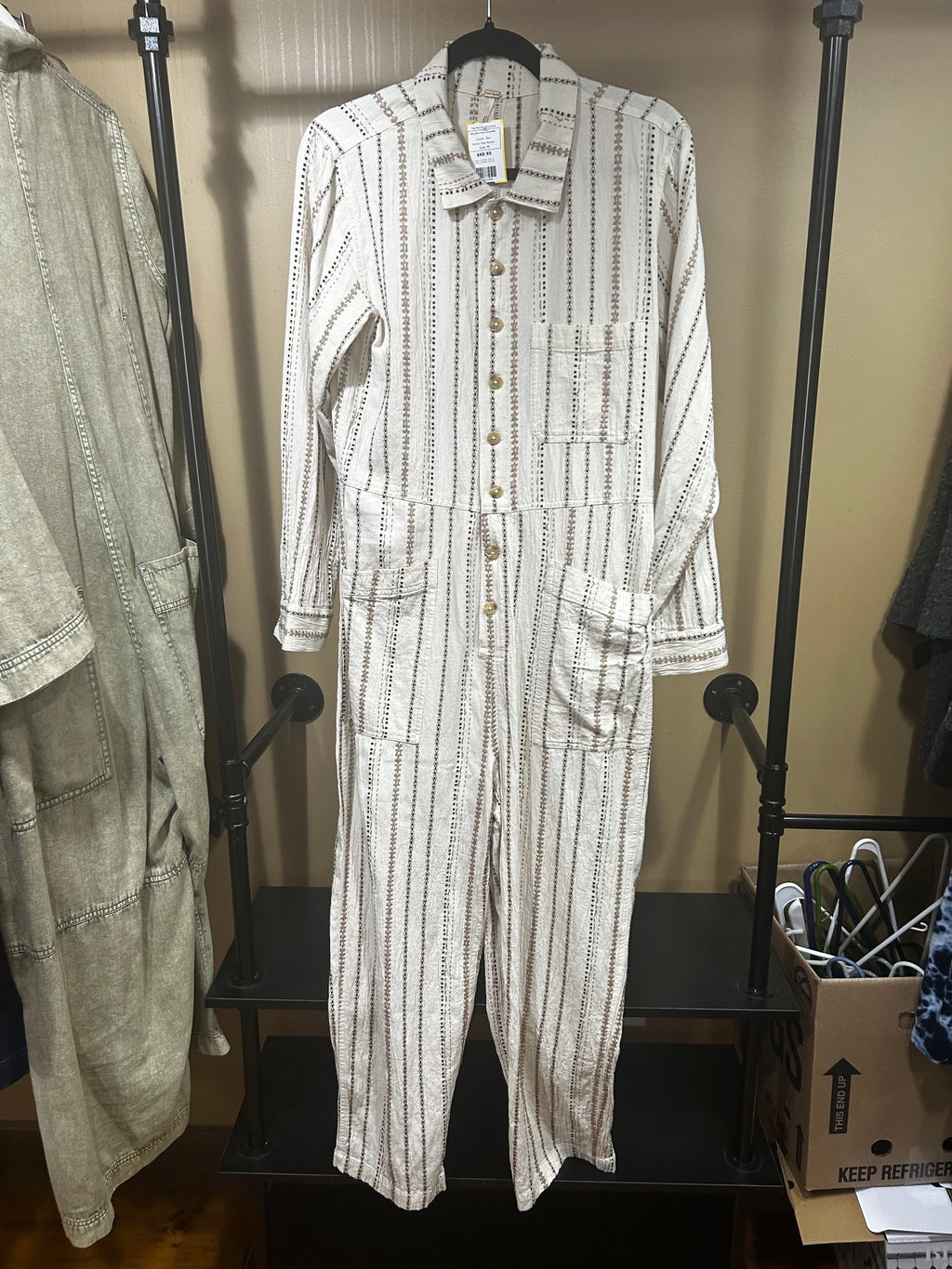 Tan Free People  Gia Yarn Dye Coveralls, M