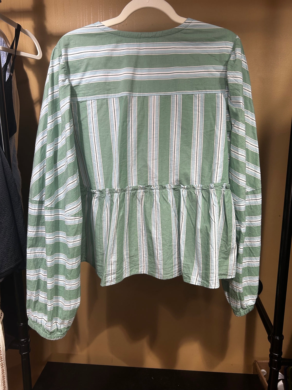 Green and Blue Striped Free People NWOT Brunch Babe Blouse, L