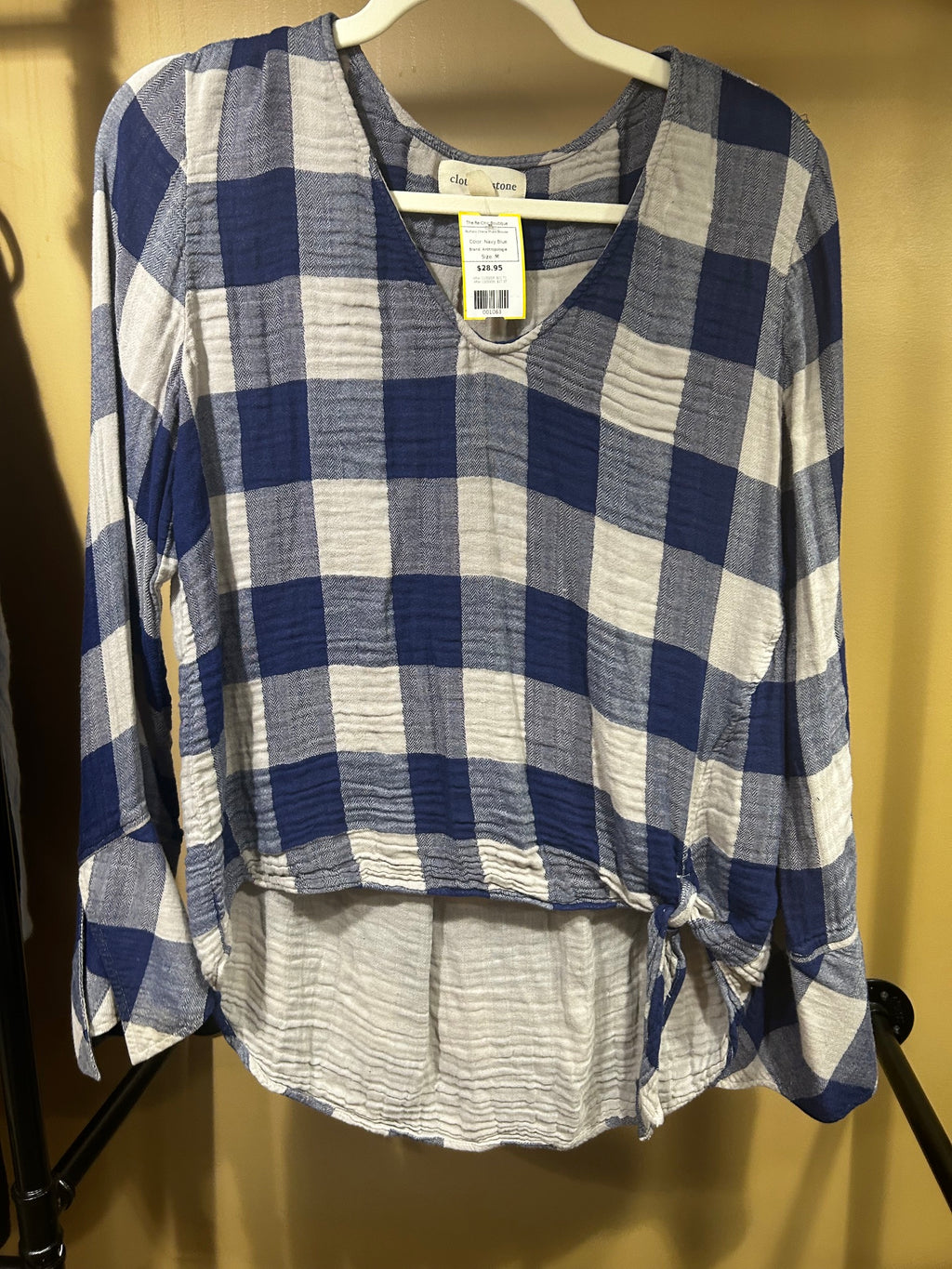 Navy Blue Anthropologie  Buffalo Check Plaid Blouse, M