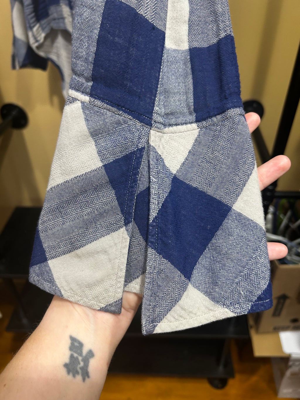 Navy Blue Anthropologie  Buffalo Check Plaid Blouse, M