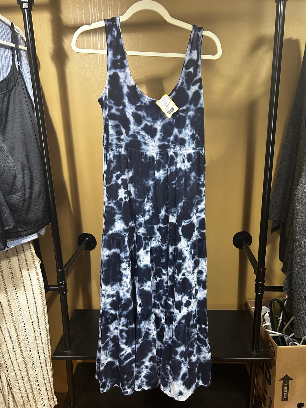 Blue Tie Die Duffield Lane Cotton/Spandex Tiered Maxi, M