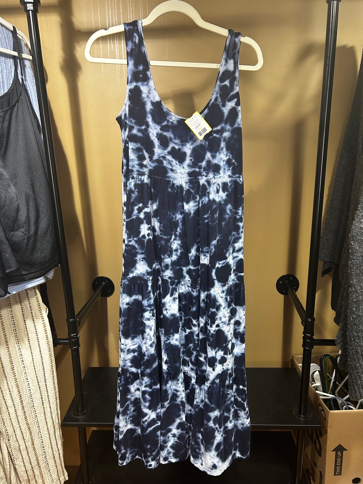 Blue Tie Die Duffield Lane Cotton/Spandex Tiered Maxi, M