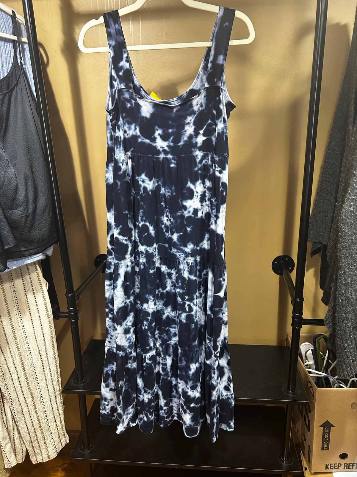 Blue Tie Die Duffield Lane Cotton/Spandex Tiered Maxi, M