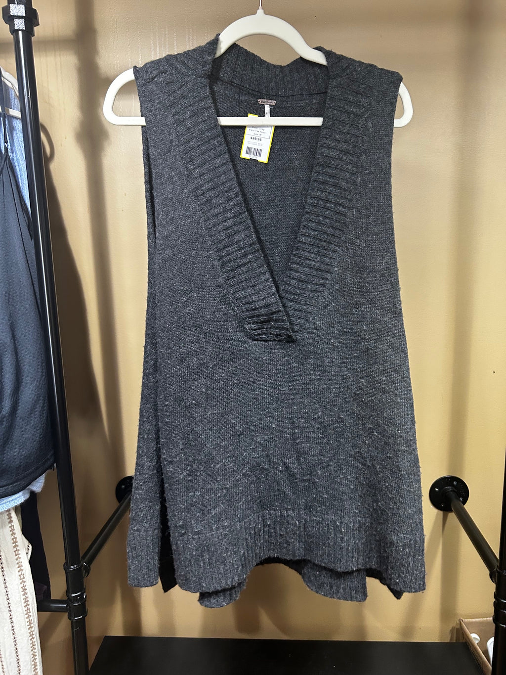 Gray Free People Oversized Wool-Blend Vest, M