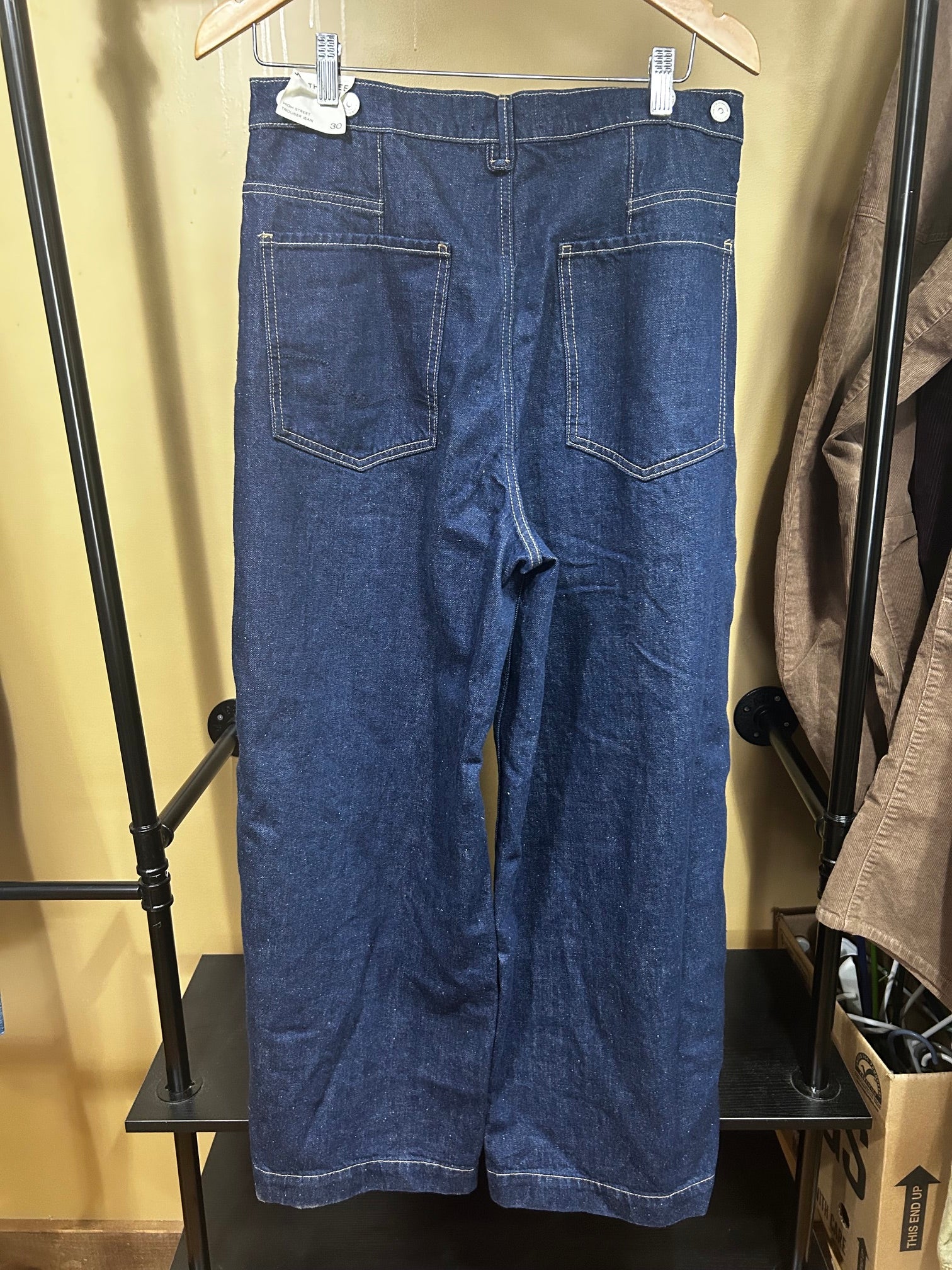 Dark Blue Denim Free People NWT $168 High Rise Trouser Jean, 30