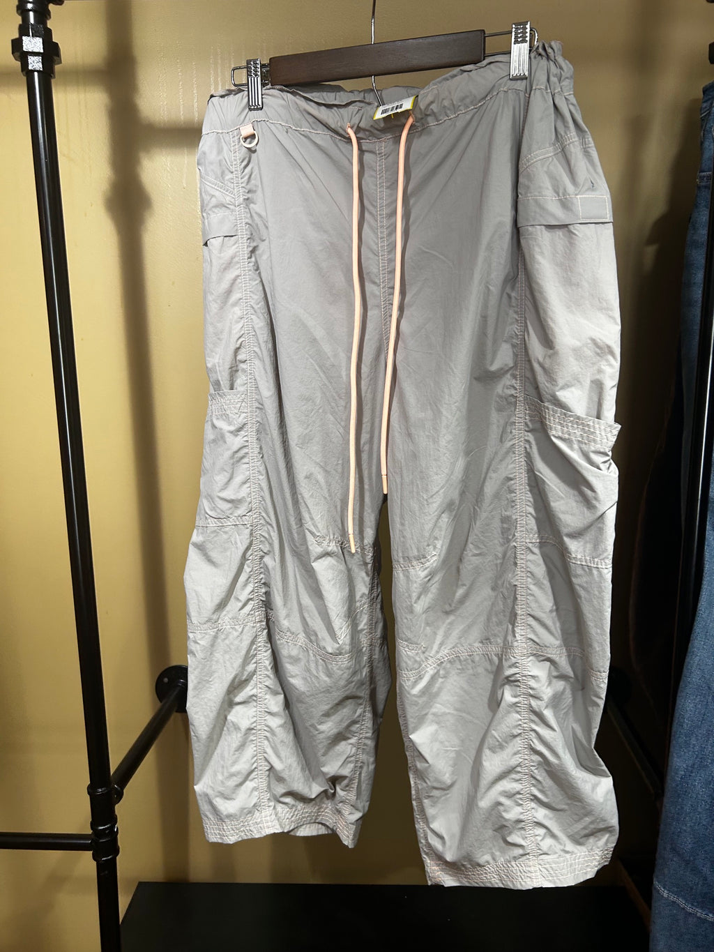 Gray Free People Nylon Cargo Parachute Pants, L