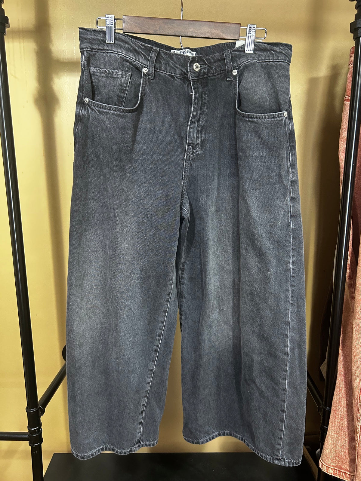Faded Black Free People High-Rise Wide Leg Barrel Jeans, 31