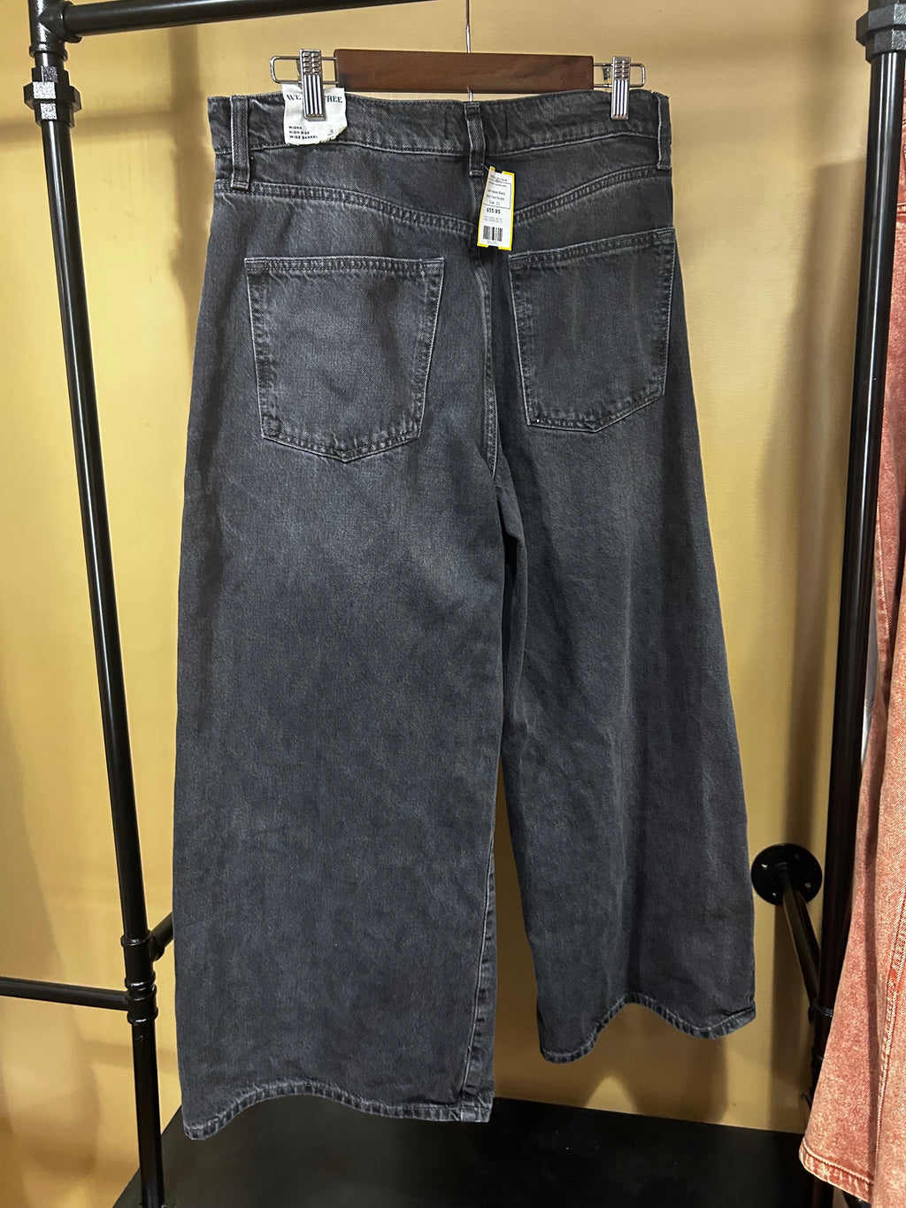 Faded Black Free People High-Rise Wide Leg Barrel Jeans, 31