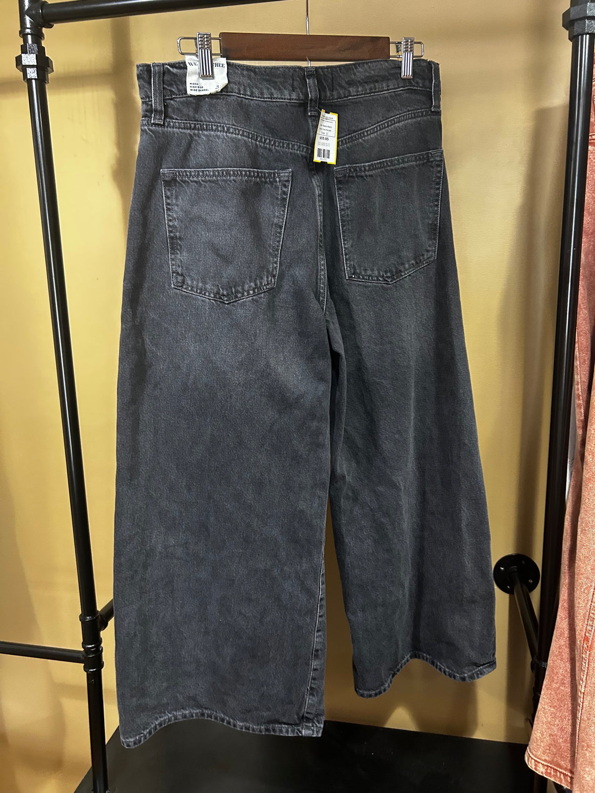 Faded Black Free People High-Rise Wide Leg Barrel Jeans, 31