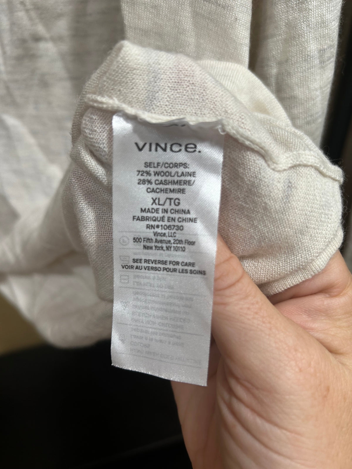 Cream Vince Wool/Cashmere Hoodie, XL
