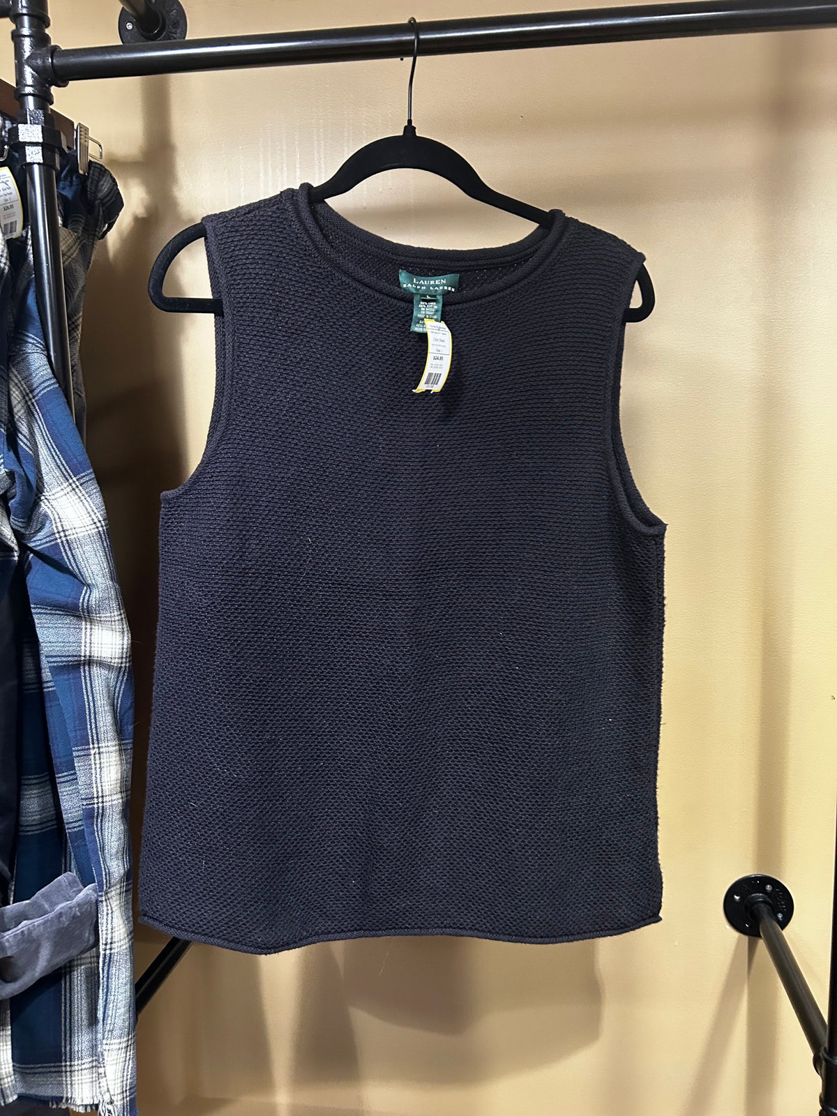 Black Polo Ralph Lauren $168 Linen/Cotton Sleeveless Sweater, L