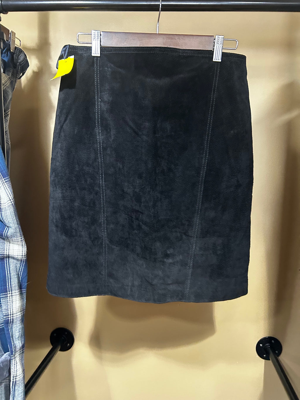 Black Brandon Thomas Vintage Leather Pencil Skirt, 14