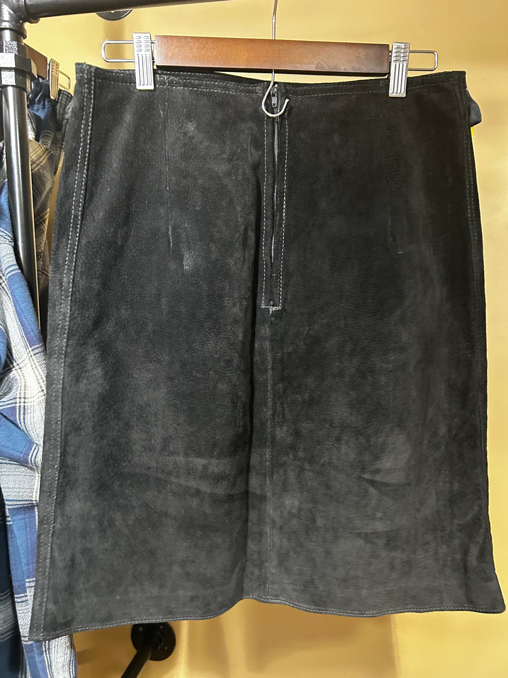 Black Brandon Thomas Vintage Leather Pencil Skirt, 14