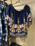 Navy Print bua/bua NWOT Rayon Top, S