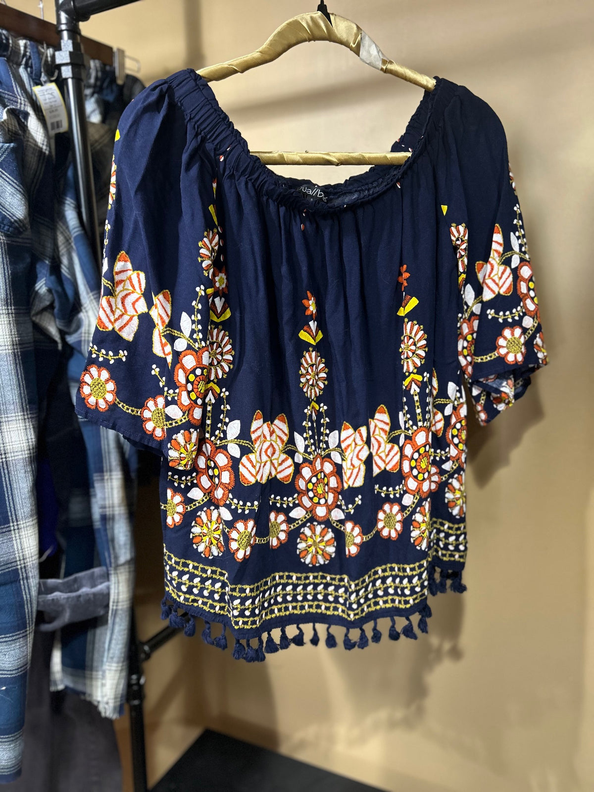 Navy Print bua/bua NWOT Rayon Top, S