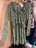 Green Paisley Print Michael Kors $165 Ruffle Mini Dress, S