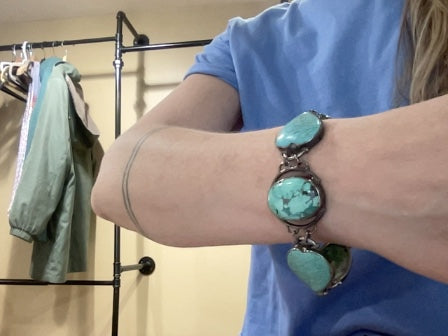 Silver and Turquoise  925 Sterling Silver Vintage 925 Silver Turquoise Link Bracelet, OS