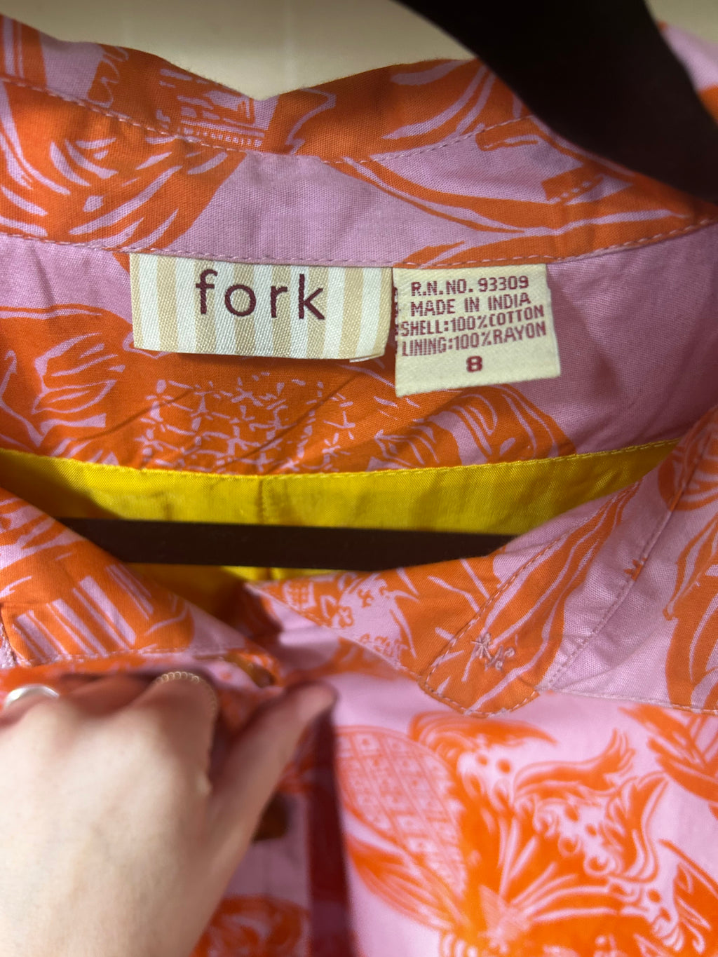 Tropical Floral Print Fork VINTAGE Cotton Shirt Jacket, 8