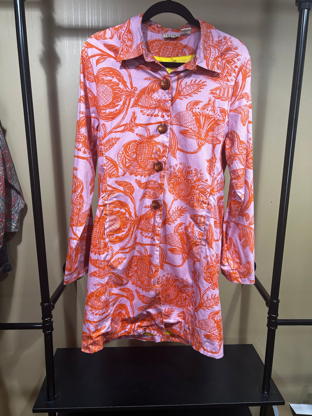 Tropical Floral Print Fork VINTAGE Cotton Shirt Jacket, 8